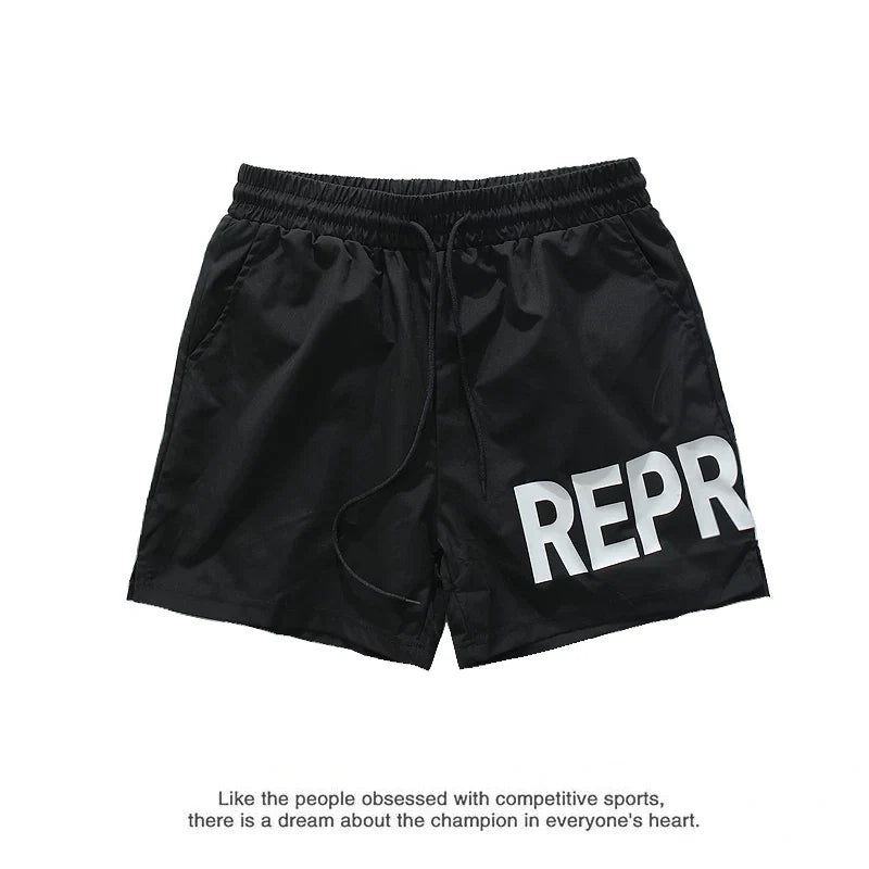 Represent Large Logo Nylon Shorts - Black