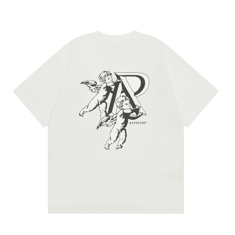 Representative Angel R letter short sleeved American fashion brand high street casual summer pure cotton loose men's and women's T-shirt trend