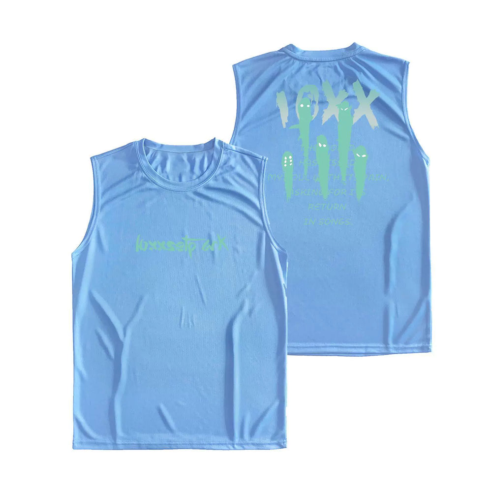 Fun letter printed fitness vest for men and women, summer loose sleeveless T-shirt, sports training clothes, running speed drying