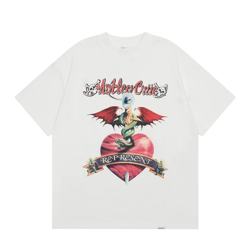 Representative Love Skull Direct Spray VTG Short Sleeve American High Street Casual Summer Cotton Loose Men's and Women's T-shirt