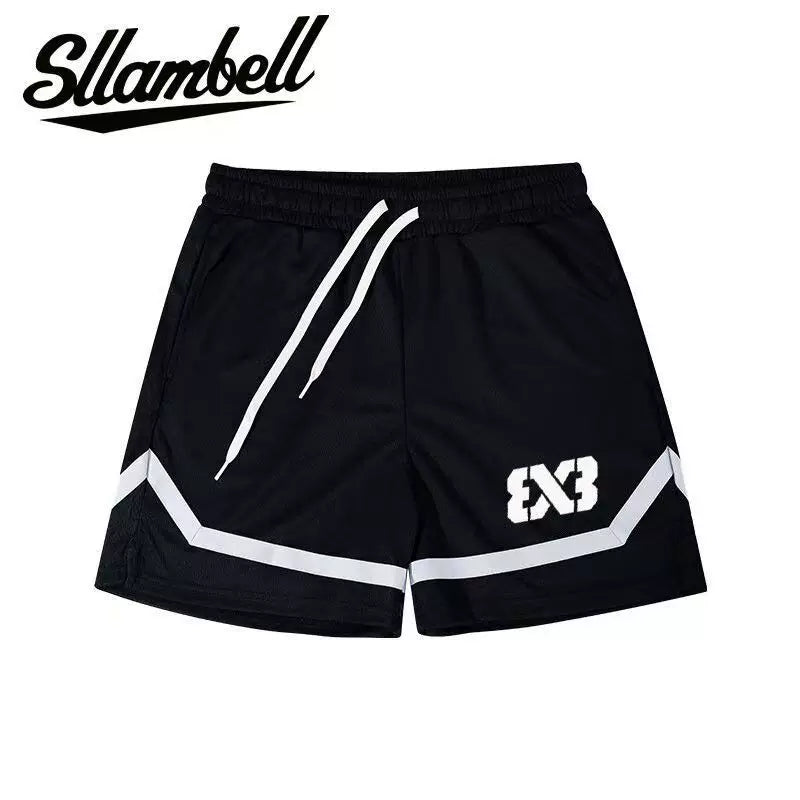 SLLAMBELL co branded 3 × 3 men's American basketball sport quick drying shorts, contrasting colors, not over the knee five quarter shorts, healthy