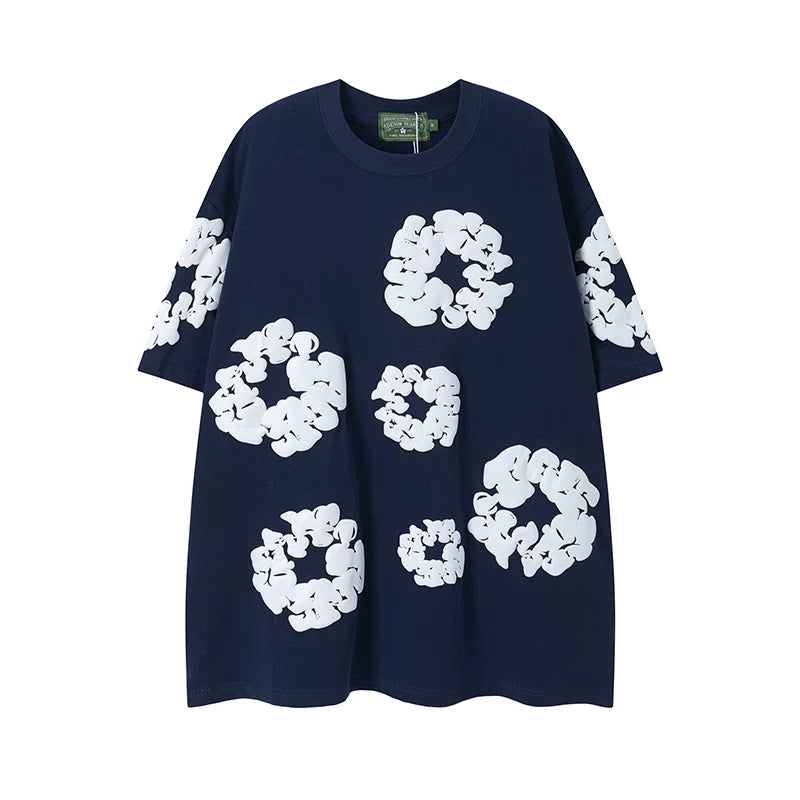 Denim Tears Cotton Wreath Graphic T-Shirt - Navy Blue / Oversized Streetwear