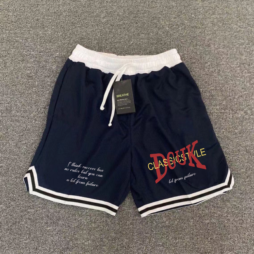 American basketball shorts, quick drying mesh, knee length training pants, striped letters, trendy brand, sports, fitness, running