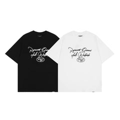 Representative Handwritten Letter Short Sleeve American High Street Casual Summer Cotton Loose Trendy Couple T-shirt for Men and Women