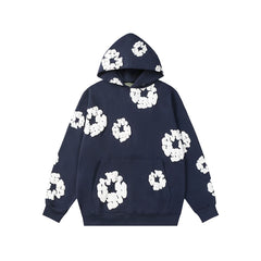 Denim Tears Cotton Wreath Graphic Hoodie - Navy Blue / Relaxed Streetwear Fit