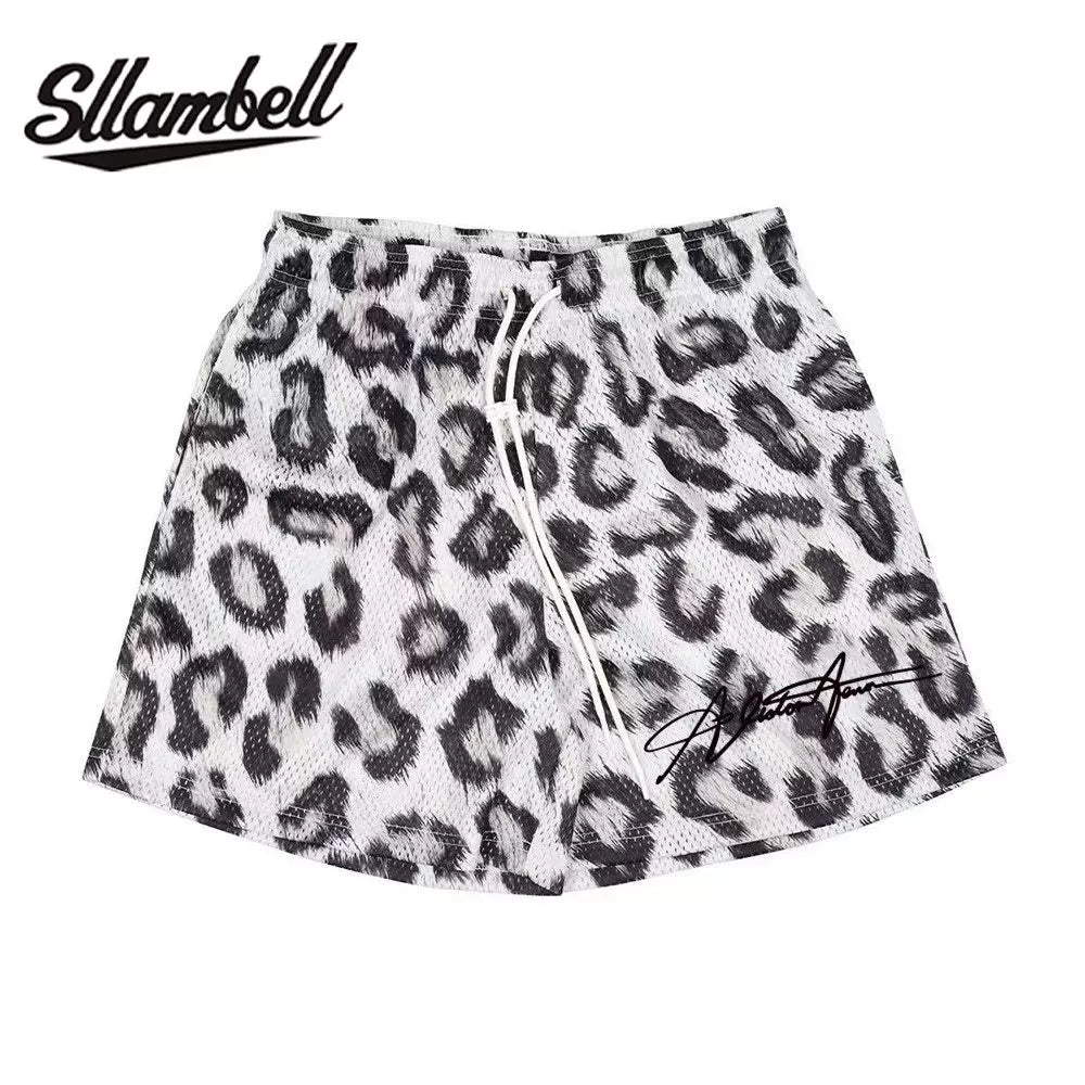 SLLAMBELL new animal leopard print shorts men's sports pants basketball American mesh quarter pants loose and trendy