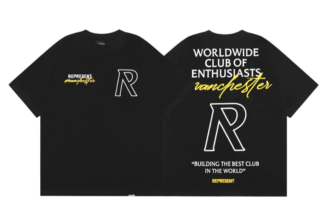 Represent "Worldwide Club of Enthusiasts" Graphic T-Shirt - Black