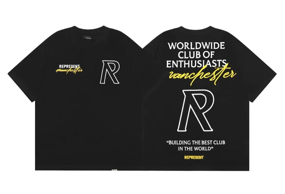 Represent "Worldwide Club of Enthusiasts" Graphic T-Shirt - Black