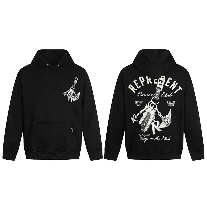 REPRESENT REP Luxury Car Keychain American Hooded Hoodie High Street Hip Hop Loose Casual Couple Style Trendy