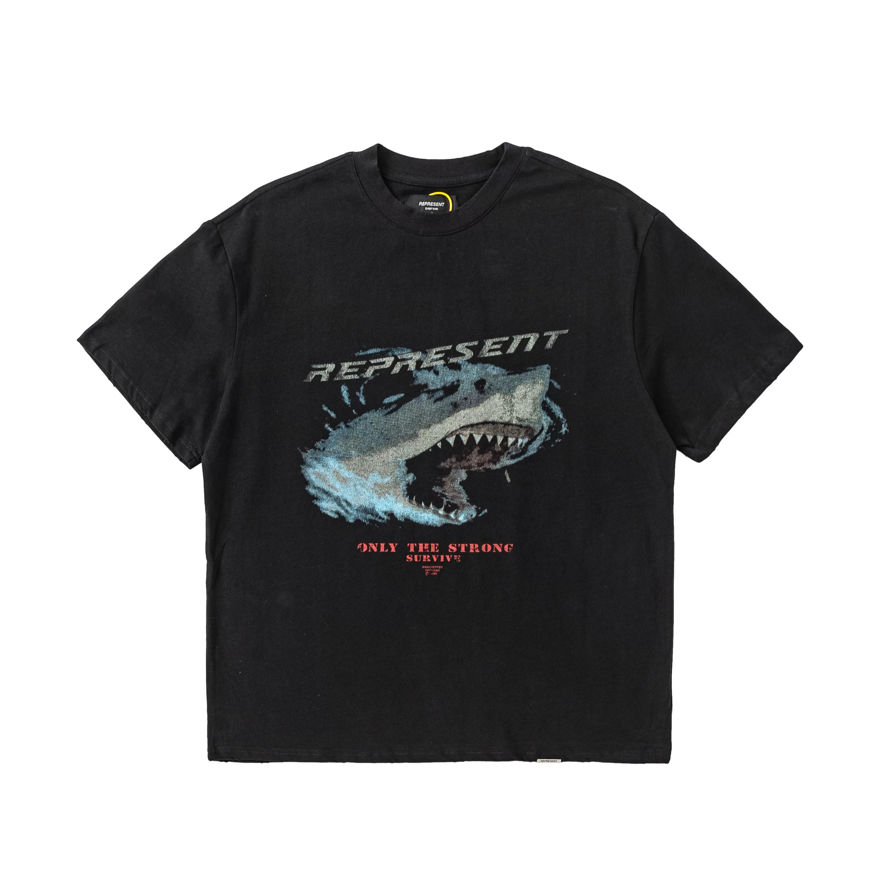 REPRESENT: A niche fashion brand, Vintage Doberman, shark distressed washed T-shirt, fog high street men's and women's short sleeved shirt