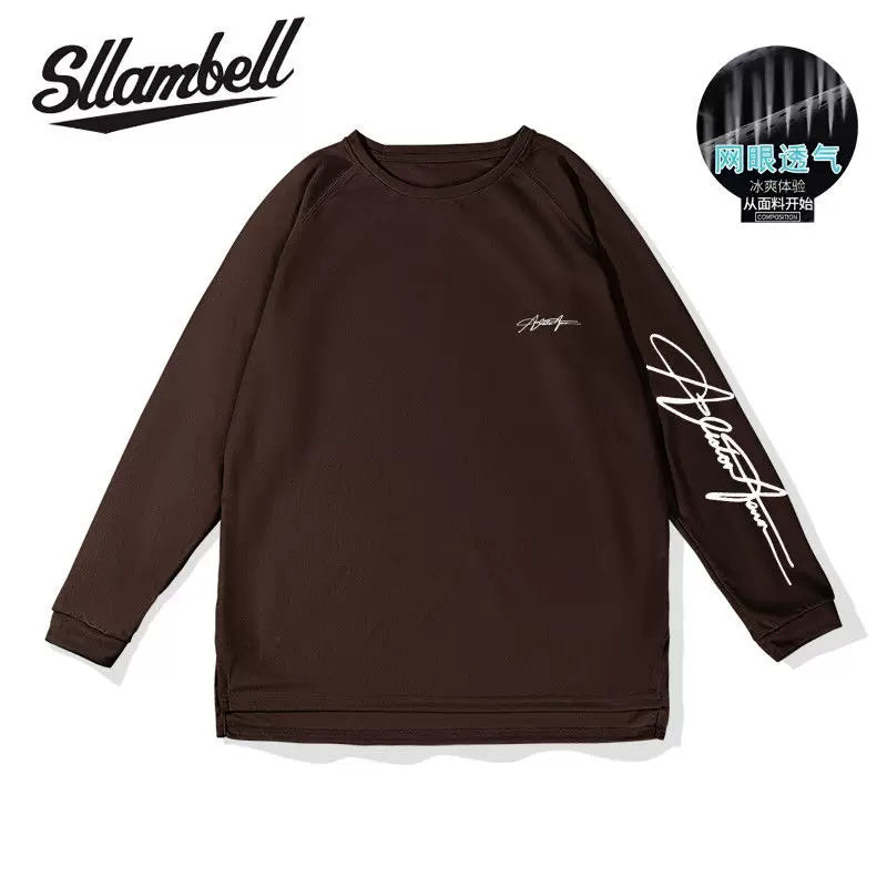 SLLAMBELL basketball quick drying long sleeved mesh sports t-shirt men's American English hip-hop street shooting suit patchwork