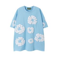 Denim Tears Cotton Wreath Graphic T-Shirt - Light Blue / Oversized Streetwear