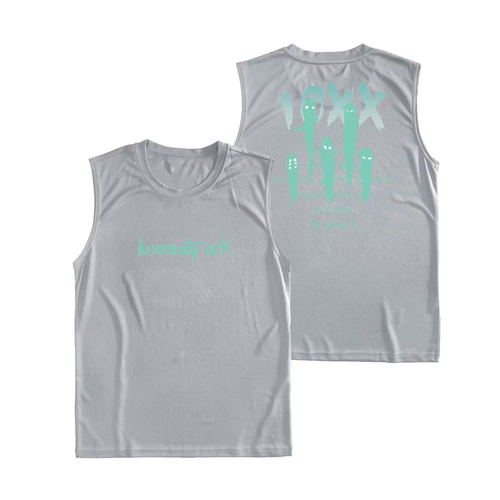 Fun letter printed fitness vest for men and women, summer loose sleeveless T-shirt, sports training clothes, running speed drying