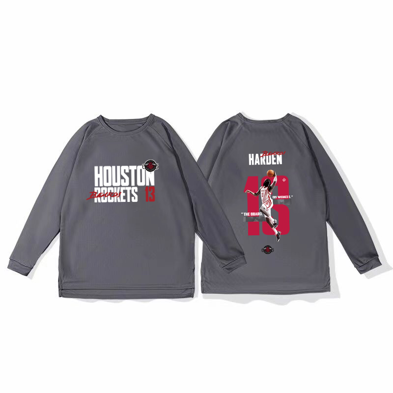 Rocket Harden basketball training suit, quick drying sports top, autumn and winter running fitness shooting suit, long sleeved loose winter