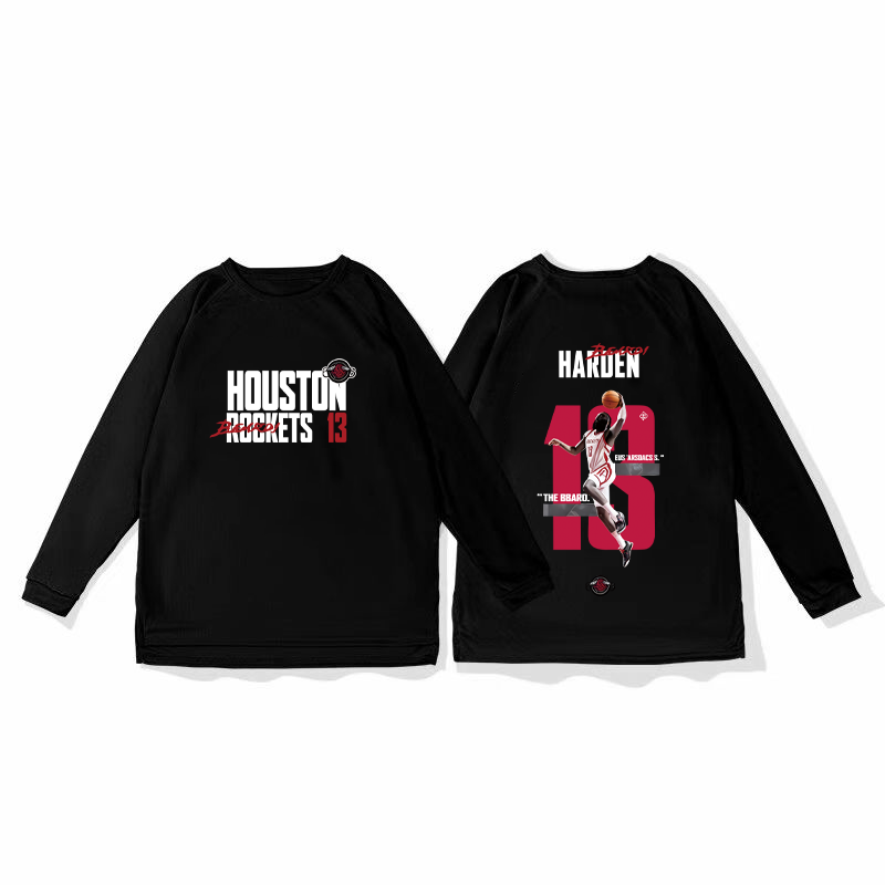 Rocket Harden basketball training suit, quick drying sports top, autumn and winter running fitness shooting suit, long sleeved loose winter