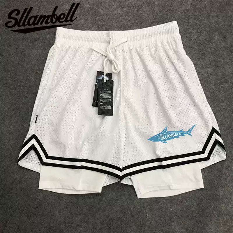 New American style trendy high street basketball letter printed men's summer vacation two shorts loose training sports pants