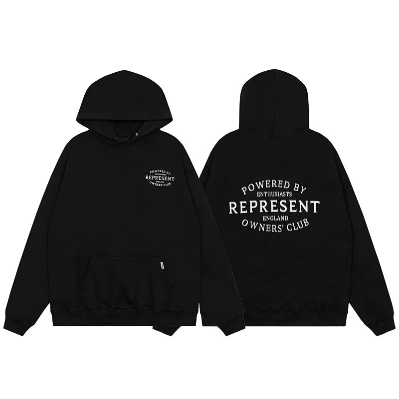 REPRESENT Classic slogan letter LOGO American hooded sweatshirt high street hip-hop loose casual couple style