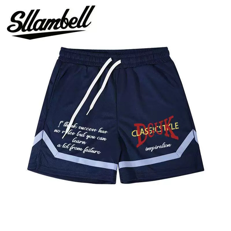 SLLAMBELL co branded ins men's American basketball sport quick drying shorts with contrasting colors, knee length five quarter shorts for fitness