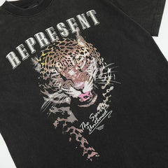 Representative leopard head print washed and worn short sleeved American high street casual summer cotton loose fitting men's and women's T-shirt
