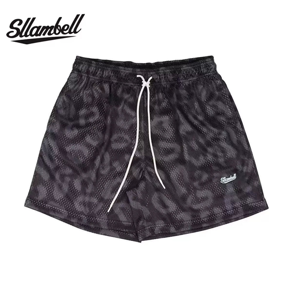 SLLAMBELL new animal leopard print shorts men's sports pants basketball American mesh quarter pants loose and trendy