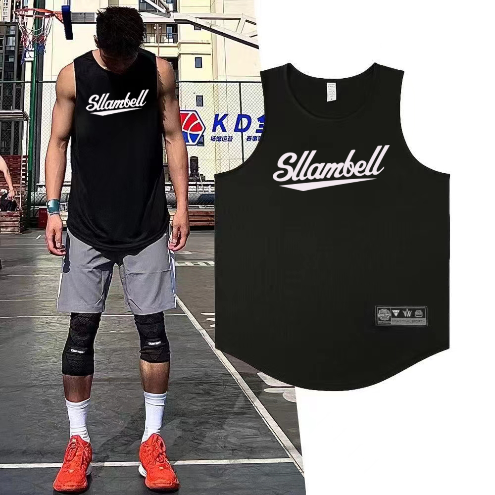 Letter print basketball quick drying mesh American training vest shooting summer loose round neck breathable and moisture absorbing sleeveless