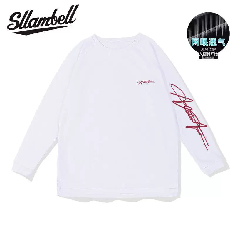 SLLAMBELL basketball quick drying long sleeved mesh sports t-shirt men's American English hip-hop street shooting suit patchwork