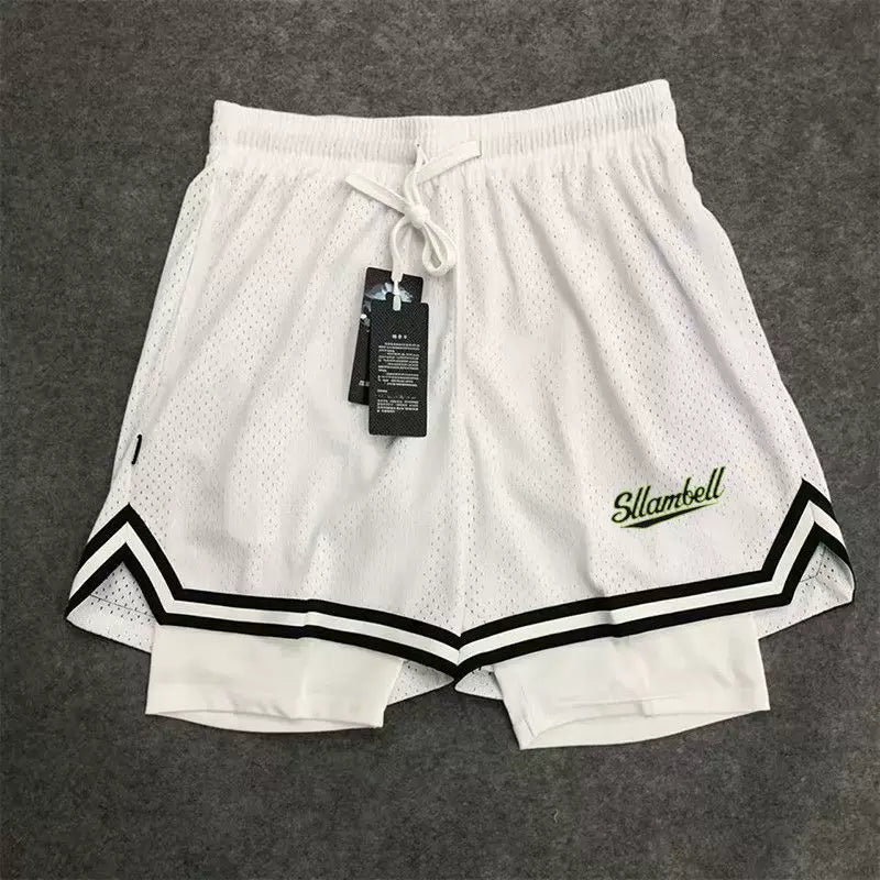 New American style trendy high street basketball letter printed men's summer vacation two shorts loose training sports pants