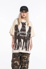REPRESENT: A niche fashion brand, Vintage Doberman, shark distressed washed T-shirt, fog high street men's and women's short sleeved shirt