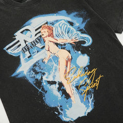 Representative Portrait Angel Girl Surfing Water Washed Vintage Short Sleeve American Trendy Brand Summer Loose Men's and Women's T-shirts