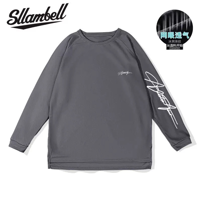 SLLAMBELL basketball quick drying long sleeved mesh sports t-shirt men's American English hip-hop street shooting suit patchwork