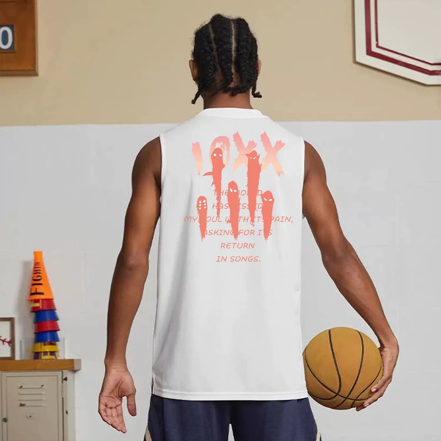 Fun letter printed fitness vest for men and women, summer loose sleeveless T-shirt, sports training clothes, running speed drying