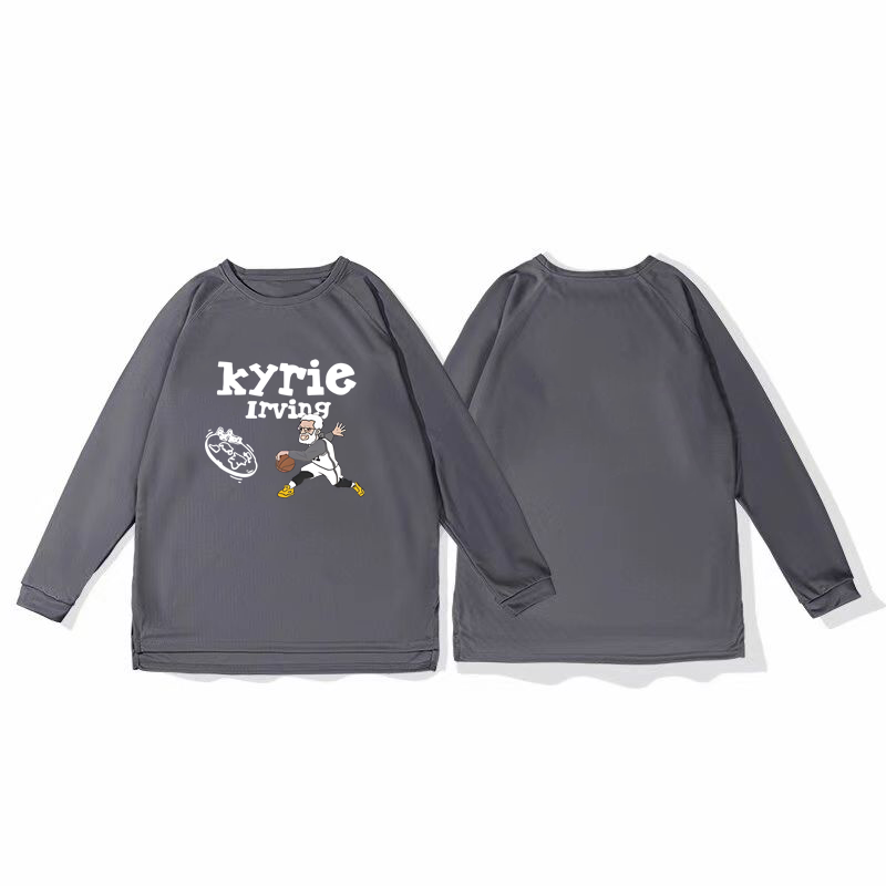 Irving autumn American basketball long sleeved training shooting suit trendy men's loose quick drying sports short sleeved T-shirt fitness suit