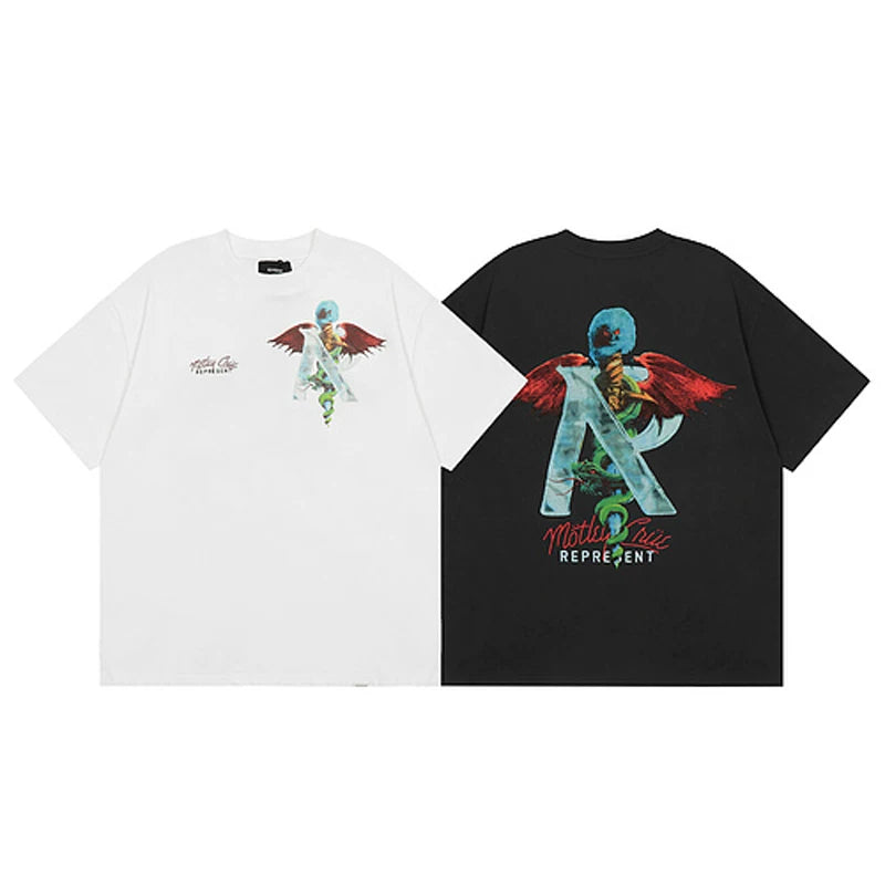 Representative Band Metal R Monster Short Sleeve American High Street Casual Summer Cotton Loose Trendy Couple T-shirt