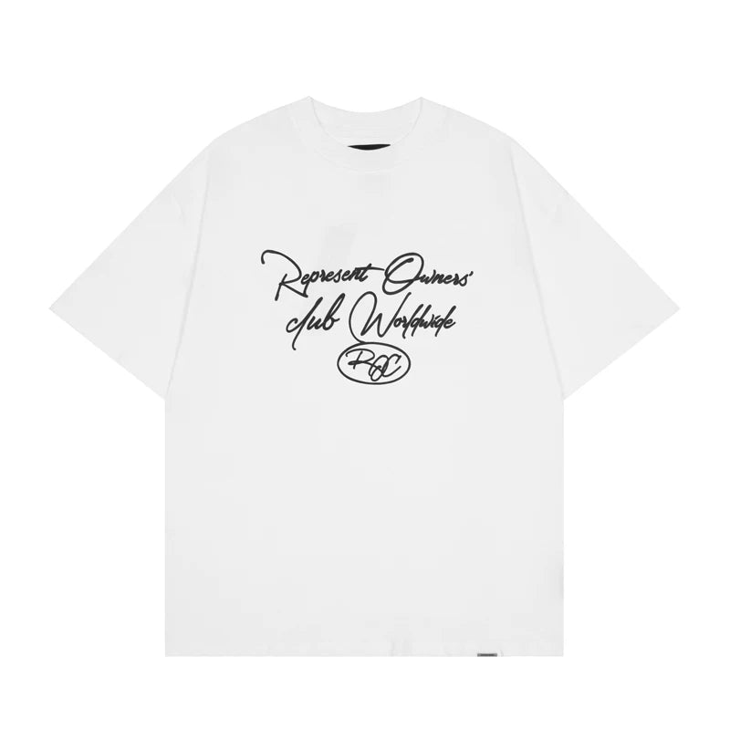 Representative Handwritten Letter Short Sleeve American High Street Casual Summer Cotton Loose Trendy Couple T-shirt for Men and Women
