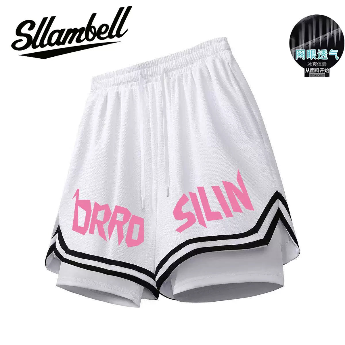 American basketball shorts lined with fake two pieces of three-point ice silk, quick drying that can't reach the knee, running, fitness training, sports, men's summer