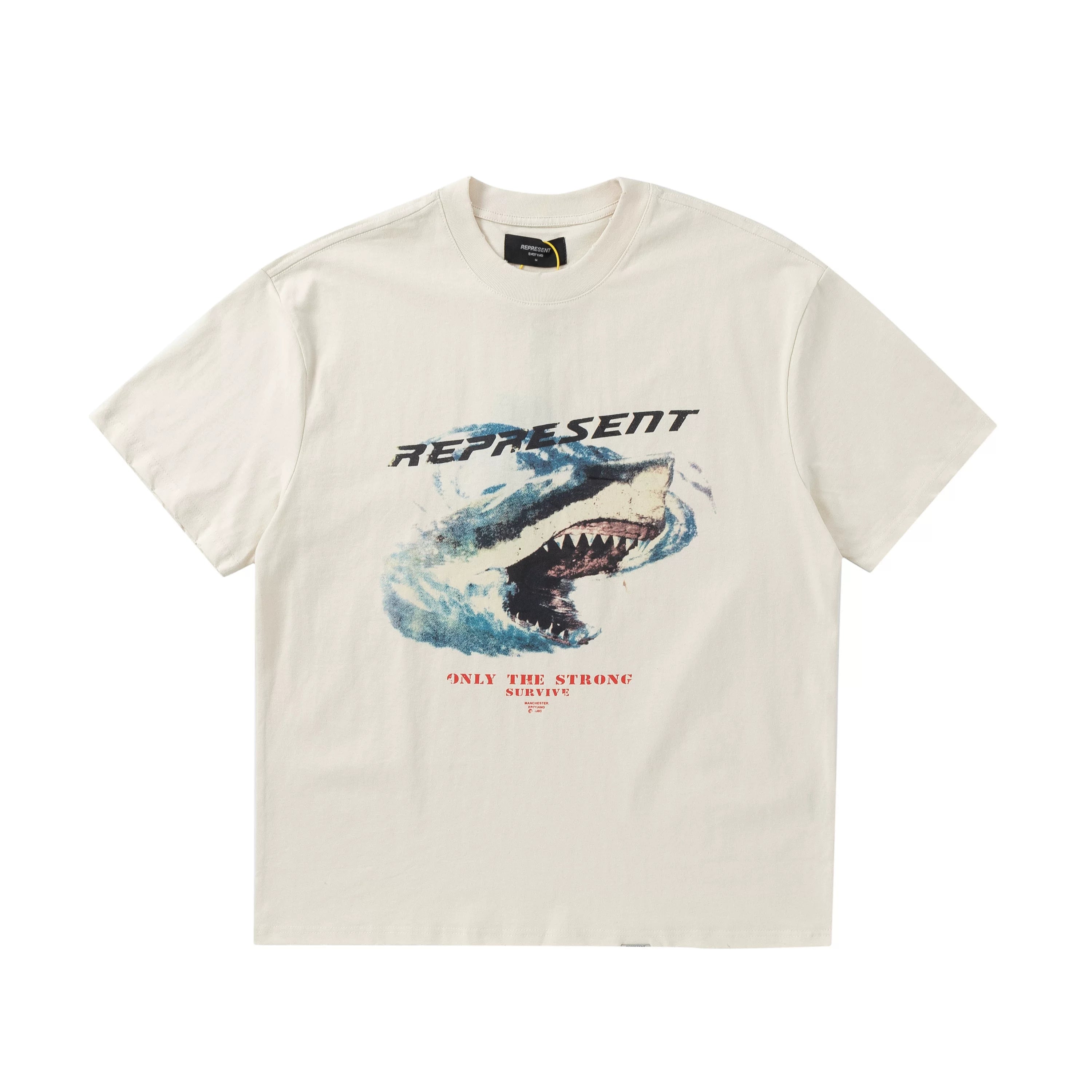 REPRESENT: A niche fashion brand, Vintage Doberman, shark distressed washed T-shirt, fog high street men's and women's short sleeved shirt