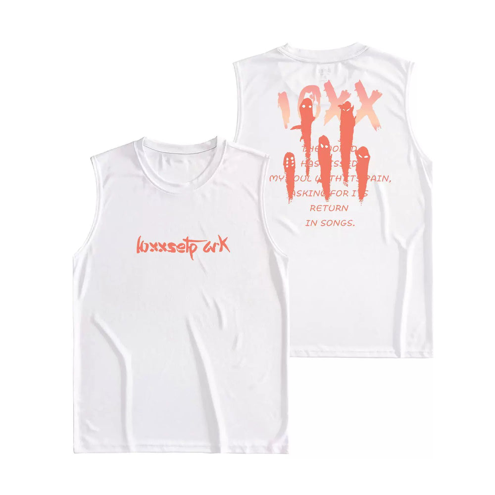 Fun letter printed fitness vest for men and women, summer loose sleeveless T-shirt, sports training clothes, running speed drying