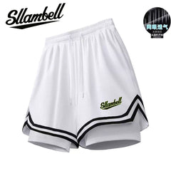 American basketball shorts lined with fake two pieces of three-point ice silk, quick drying that can't reach the knee, running, fitness training, sports, men's summer