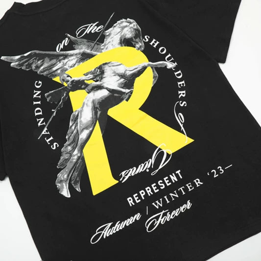 Representative Knight Pegasus R letter short sleeved American high street casual summer cotton loose men's and women's T-shirt trend
