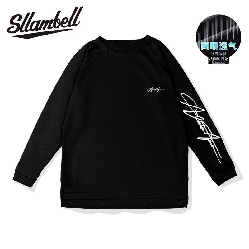 SLLAMBELL basketball quick drying long sleeved mesh sports t-shirt men's American English hip-hop street shooting suit patchwork
