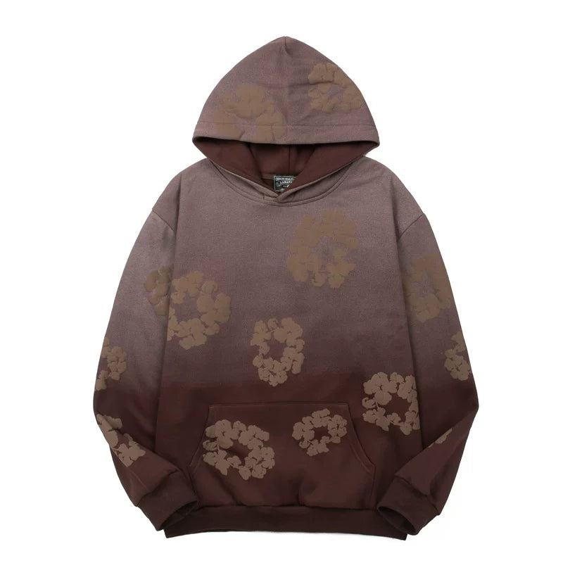 "Denim Tears" Brown Ombre Floral Pattern Oversized Hoodie
