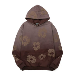 "Denim Tears" Brown Ombre Floral Pattern Oversized Hoodie
