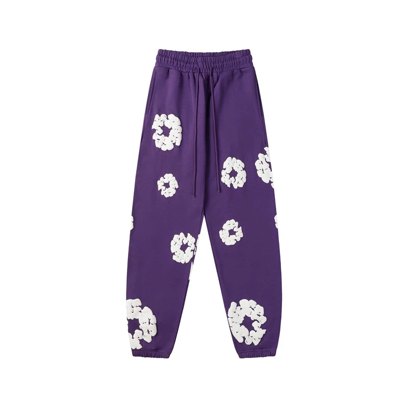 Denim Tears Cotton Wreath Graphic Sweatpants - Purple / Relaxed Streetwear Fit