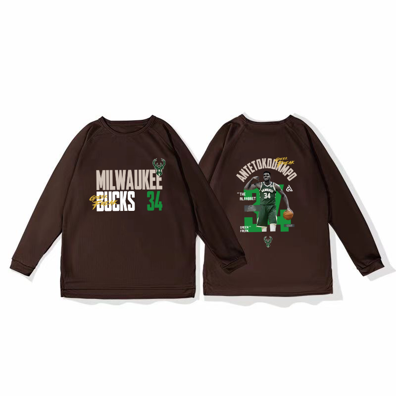 Bucks Alphabet Brother Basketball Training Clothes Quick drying Sports Top Autumn/Winter Running Fitness Shooting Clothes Long sleeved Loose Winter