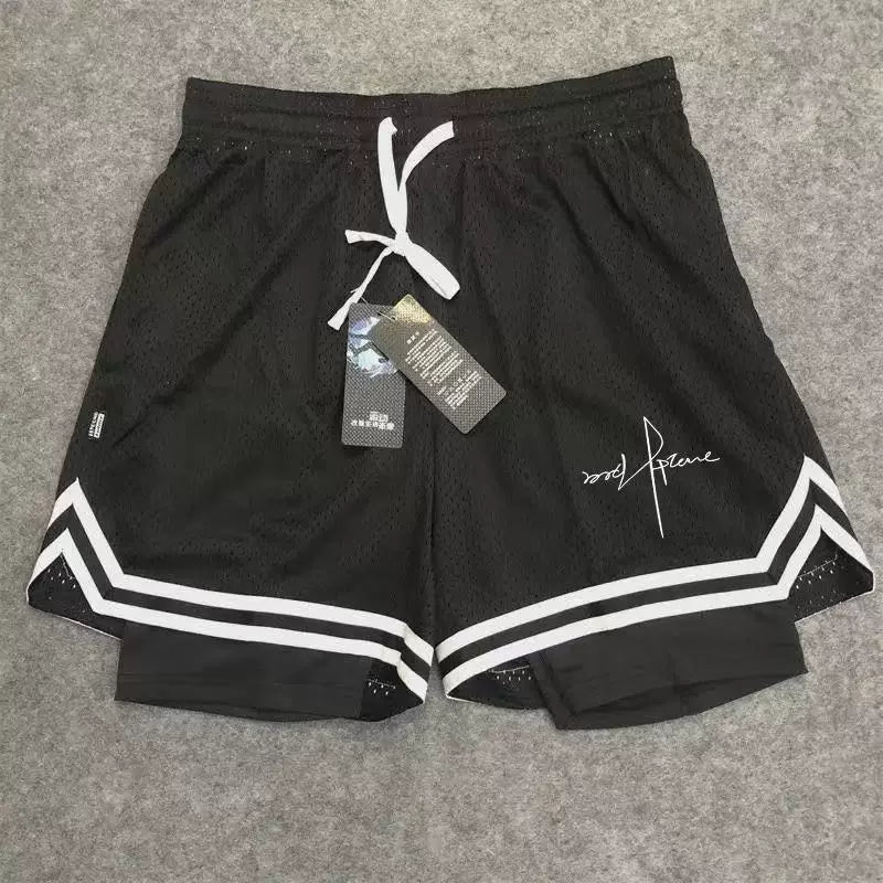 American style minimalist new trendy high street basketball print men's summer vacation two shorts loose training sports pants