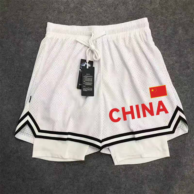Chinese national team quick drying sports shorts, two pieces of basketball, five point lining, training compression pants, loose running, summer