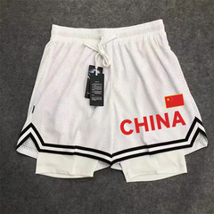 Chinese national team quick drying sports shorts, two pieces of basketball, five point lining, training compression pants, loose running, summer