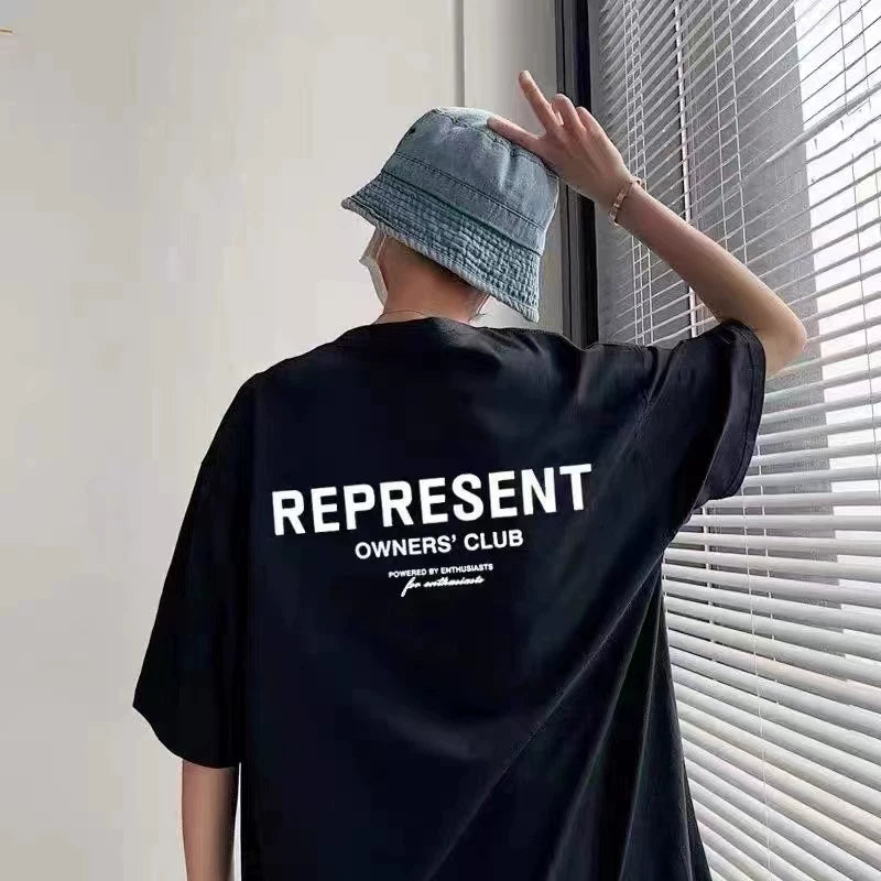 ReportENT letter short sleeved niche trendy brand Wang Jiaer's high street American loose summer couple T-shirt for men