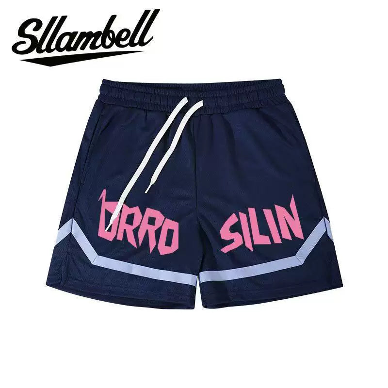 SLLAMBELL American style new trendy high street basketball letter printed men's off-season shorts loose sports pants