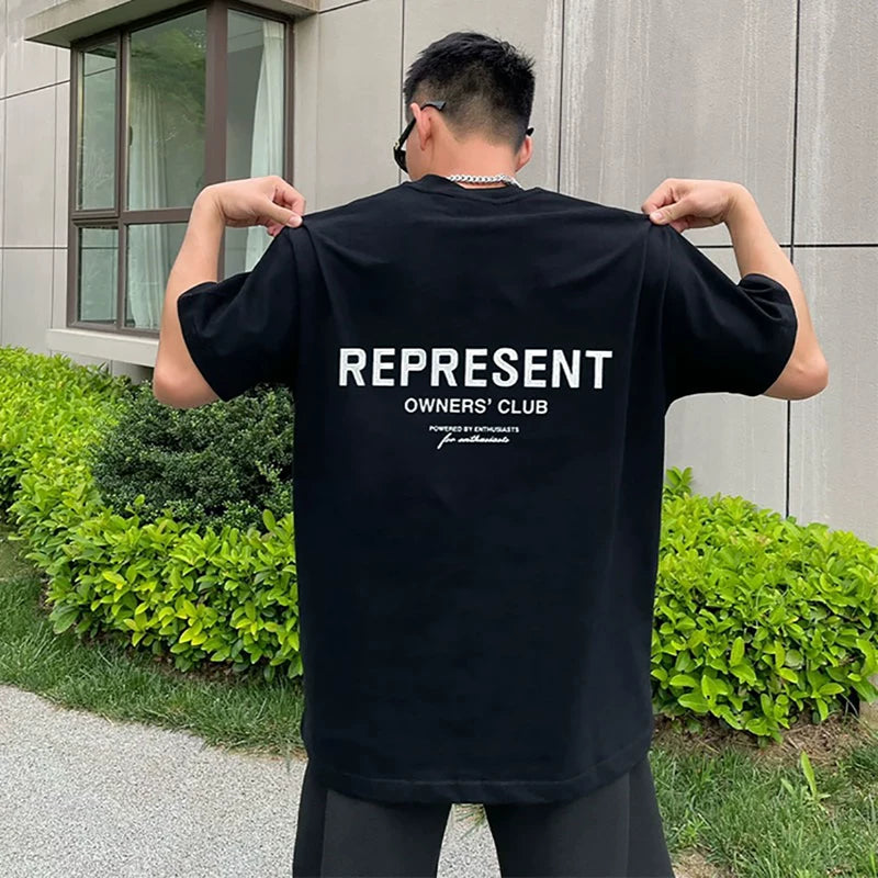 ReportENT letter short sleeved niche trendy brand Wang Jiaer's high street American loose summer couple T-shirt for men